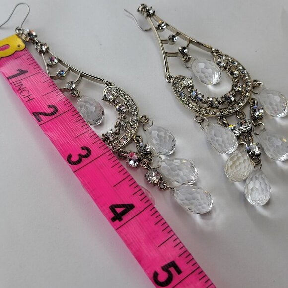 Crystal Chandelier Earrings Silver Long Earrings Bridal Earrings - Picture 6 of 8